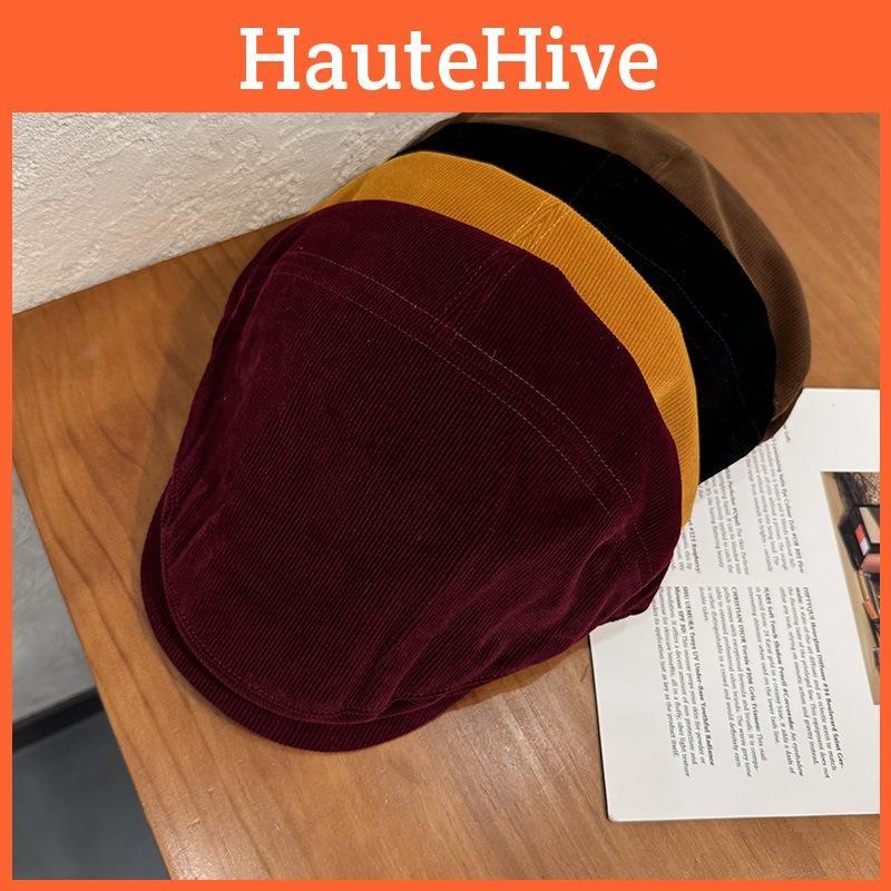 Classic Solid Corduroy Color Beret Cap With Warmth Sunshade For Winter Gift