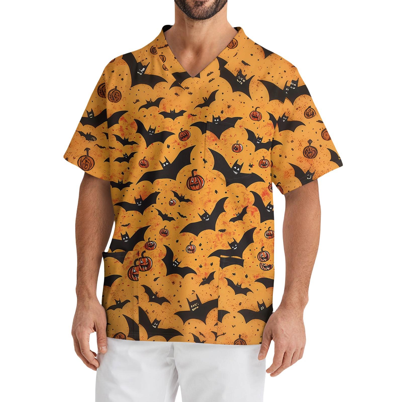 

Мужской повседневный топ с коротким рукавом, V-образным вырезом и принтом, с накладным карманом спереди M оранжевый