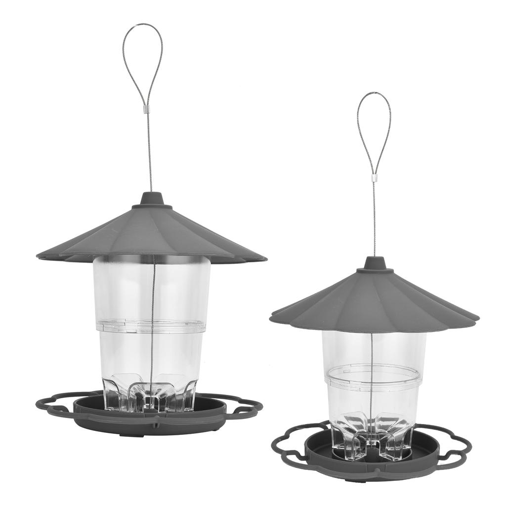 Gjennomsiktig hengende fuglemater paviljongformet fuglemater med tak for hage gårdsplass