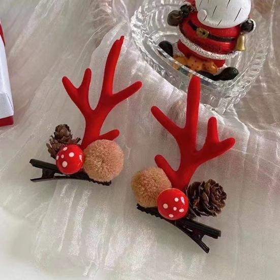1 Pair Kids Reindeer Antler Hair Clips Soft Plush Christmas Hairpin for Baby Girl Toddler Cute Photo Prop Party Hair Accessory