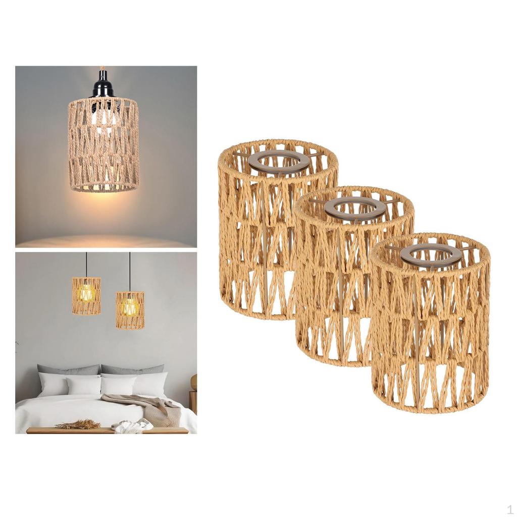 3 Pieces Paper Rope Lamp Shade Handwoven Home Decor Unique Bohemian Vintage Boho Replacement