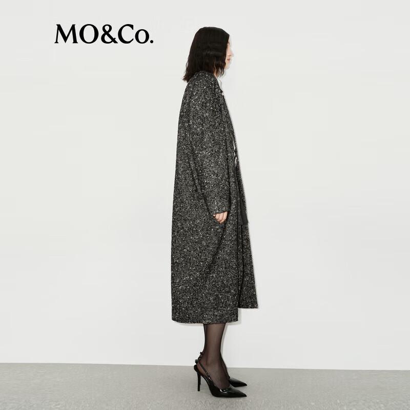 MO&Co. Women's Wool Blend Loose Fit Longline Coat with Belt
