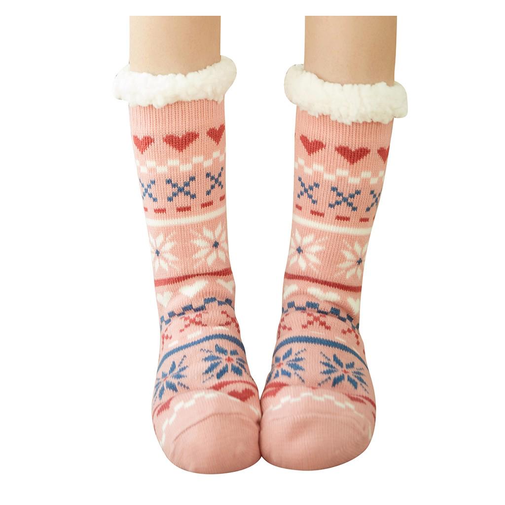 Women Fleece Lined Winter Socks Non Slip Indoor Floor Socks Soft Warm Cozy Christmas Patterned Socks for Home Use
