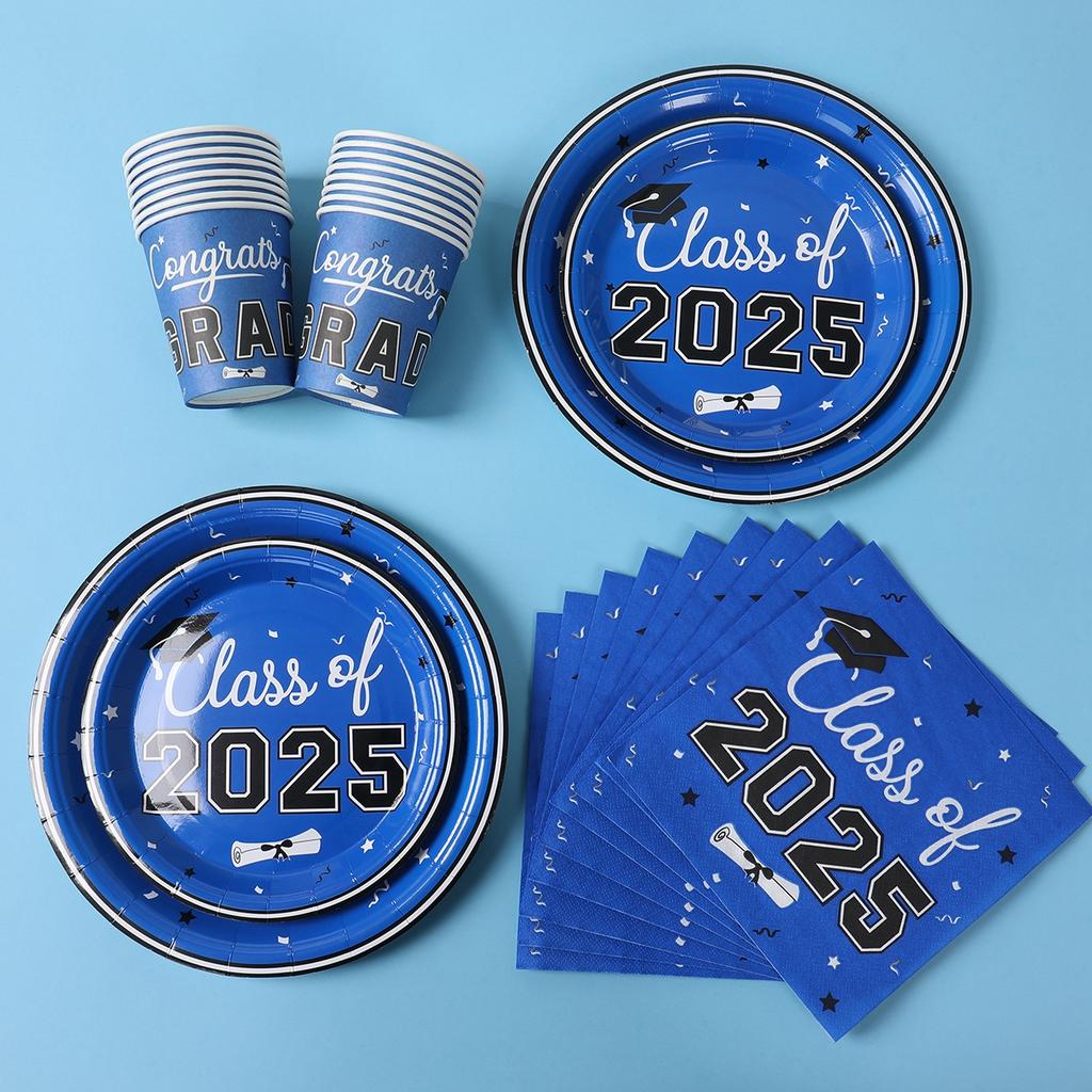 Blue Black Graduation Party Disposable Tableware Set Plate Cup Congrats Grad Class of 2025 Party Decor Graduation Party Supplies