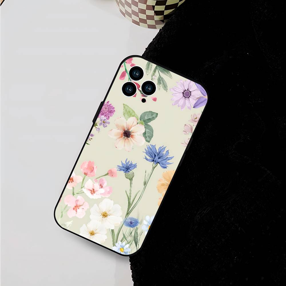 Art Flower For IPhone 13,17,11,12,16,14,15,Plus,Pro Max Soft Silicone Black Phone Case