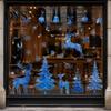 Blue Christmas Theme Party Supplies Watercolor Window Sticker, Non Adhesive Elk Snowflake Tree Removable PVC Holiday Decorations Wall Decal,
