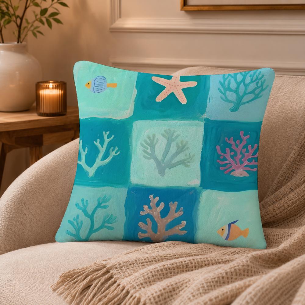 Marine life Cushion Cover Anti-dustmite Pillowcase Invisible zipper silky short plush Sofa cushion cover