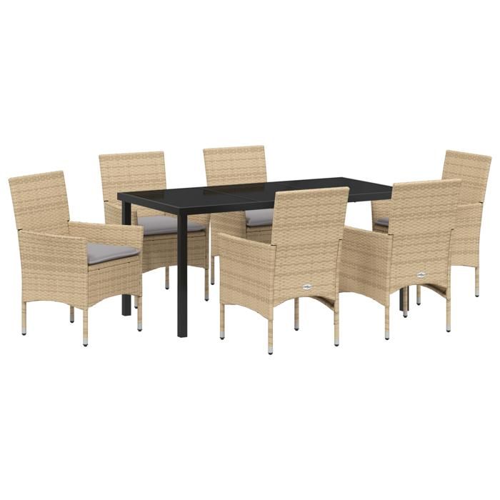VidaXL Ensemble de salle à manger de jardin 7 pièces avec coussins en poly rattan beige 3379797