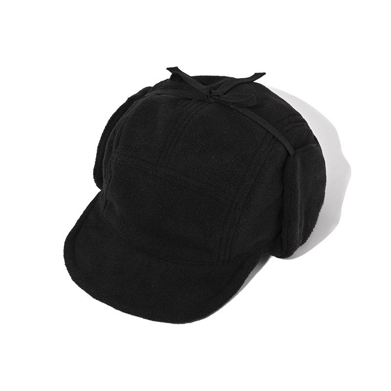 Winter Flat Brim Hat 100% Polyester Ushanka Hat with Ear Flaps Foldable Trapper Baseball Cap