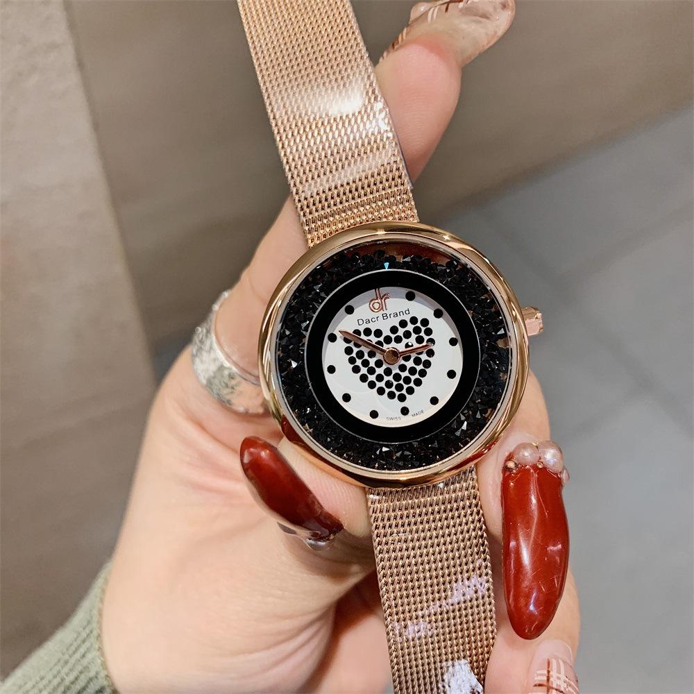 Neue Damenuhr Trendy Fashion Damen Quarzuhr Quicksand Kristall Zifferblatt Mesh Kette Damenuhr