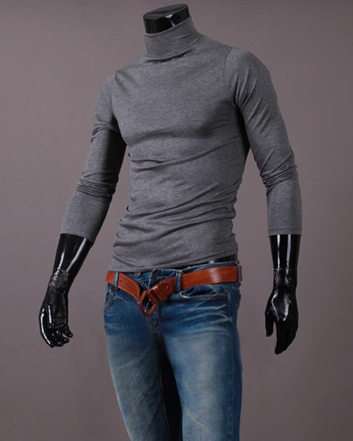 Spring and Autumn Men's Slim Fit Stand Up Collar Base Shirt, High Neck Long Sleeved T-shirt, Casual Versatile Solid Color Pullover