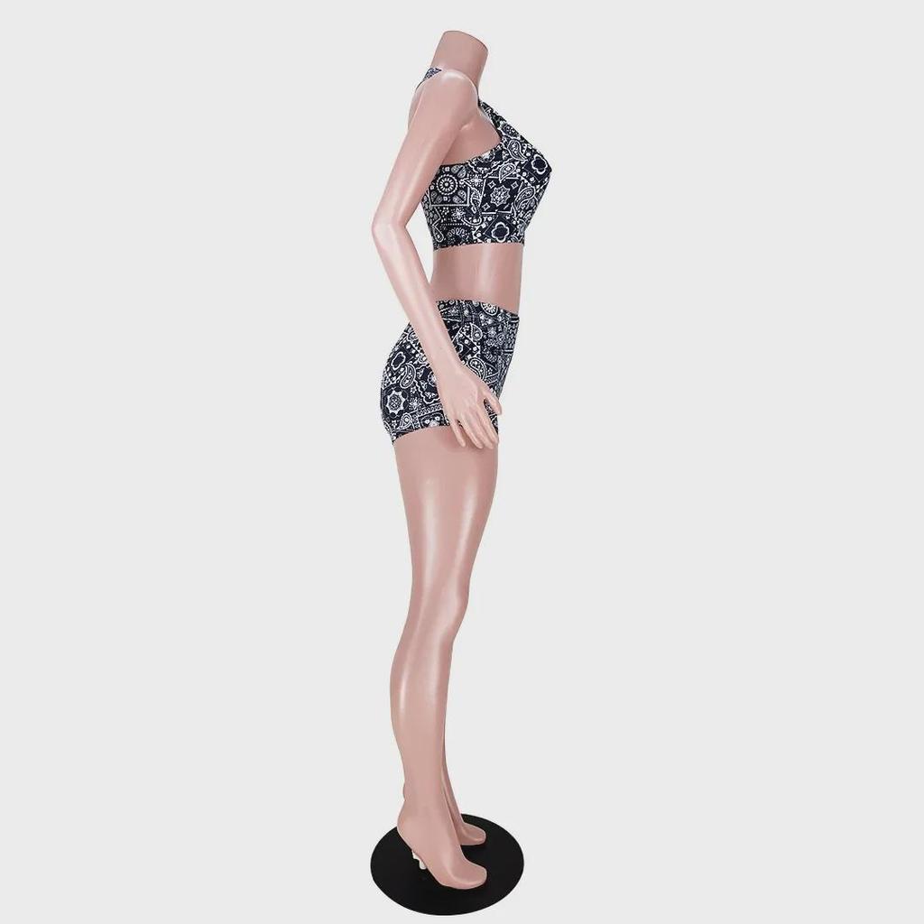 Women's European & American Contrast Color Sports Vest and Printed Pants Set