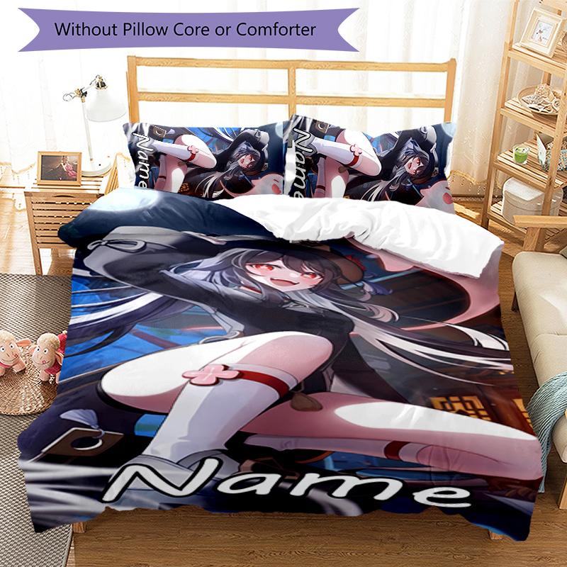 3pcs Custom Name Genshin Impact Characters Bedding Set Duvet Cover Closure Includes 1 Duvet Cover & 2 Pillowcases for All Seasons Bedroom Decor