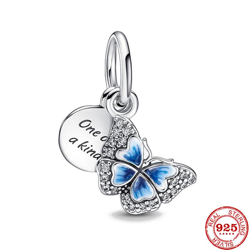 925 Silver Butterfly Four Clover Leaves Flower Charm Bead Fit Original Pendant Bracelet Necklace Jewelry Gift For Women