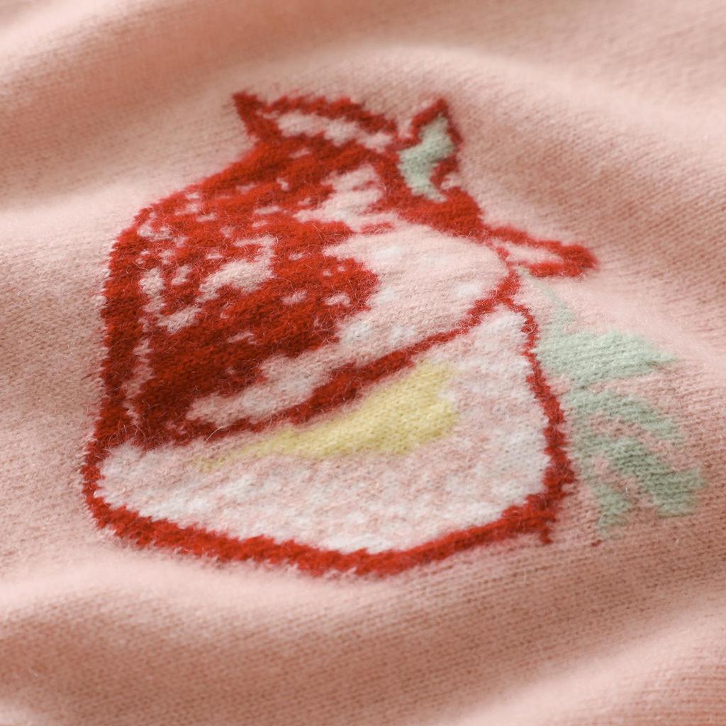 Women's Cashmere Sweater: Round Neck, Long Sleeve, Strawberry Jacquard Knit for Autumn/Winter
