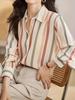 European & American Color-block Striped Casual Slimming Women's Fashion Shirt