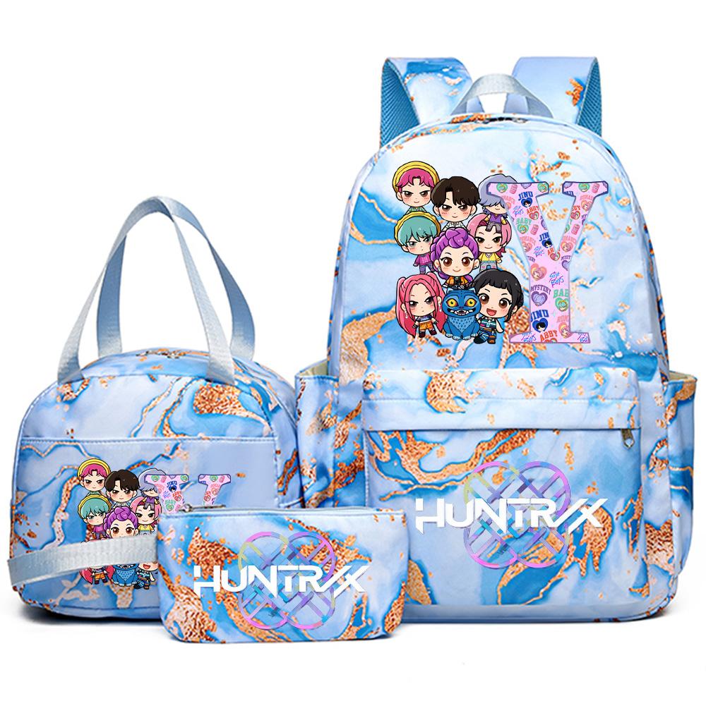 3Pcs/set 26 English Letter K-pop Printed Backpack Handbag Pencil Case for Teenager Student Girl Boy Bookbag Schoolbag Women Large Capacity Travel Bag