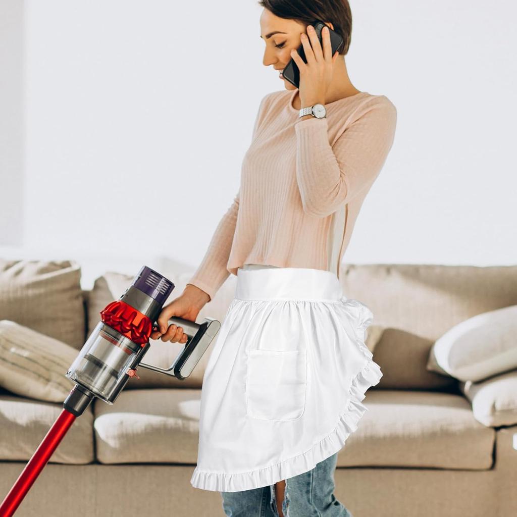 Maid Waist Apron with Two Pockets Women's Waitress Kitchen Cleaning Half Apron