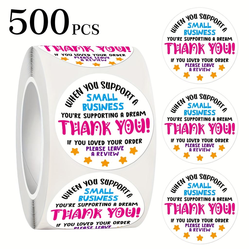 500 Stickers/Roll Thank You Self-Adhesive Labels Round Colorful Appreciation Tags Recommended for Handmade Baking Beverage Business Owners Gift Cards