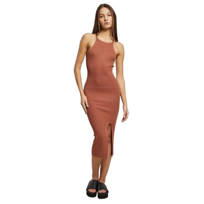 Robe Midi Tricotée À Dos Croisé Femme Urban Classics Rib