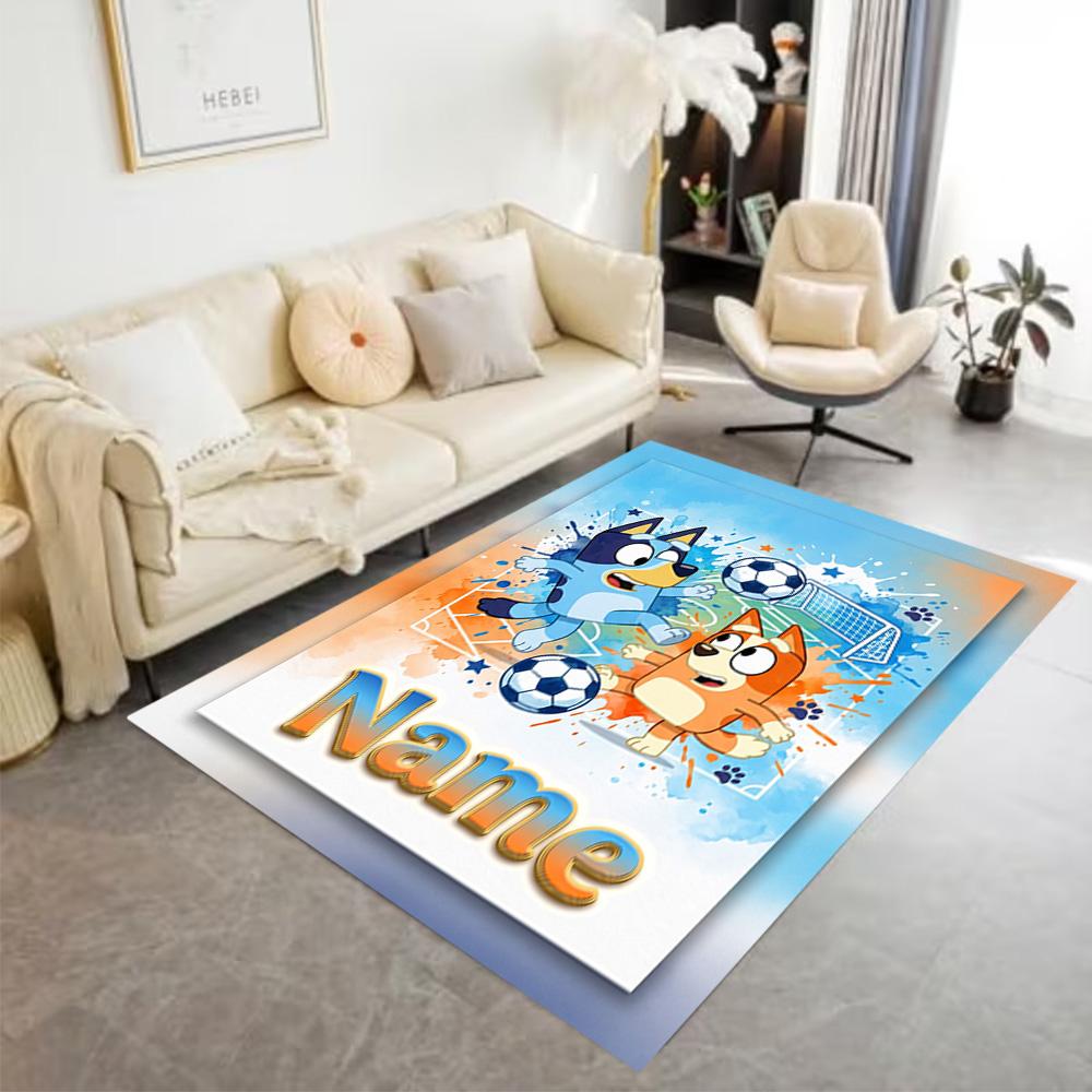 Soccer Fun Bluey Personalized Text Area Rug Perfect for Decorate Room Hallway Dining Room Study Room Antislip Carpet Anime Office Decor
