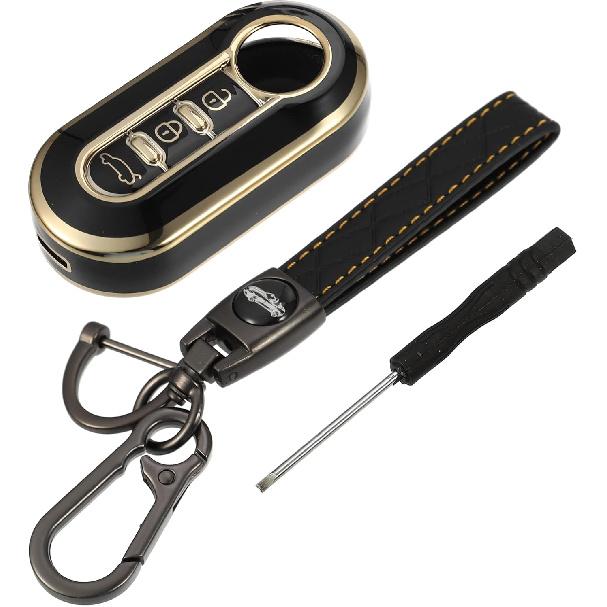 

Car Smart Key Fob Case Kit Compatible for Fiat 500, Protective TPU White Keyless Entry Remote Cover with Key Chain чёрный
