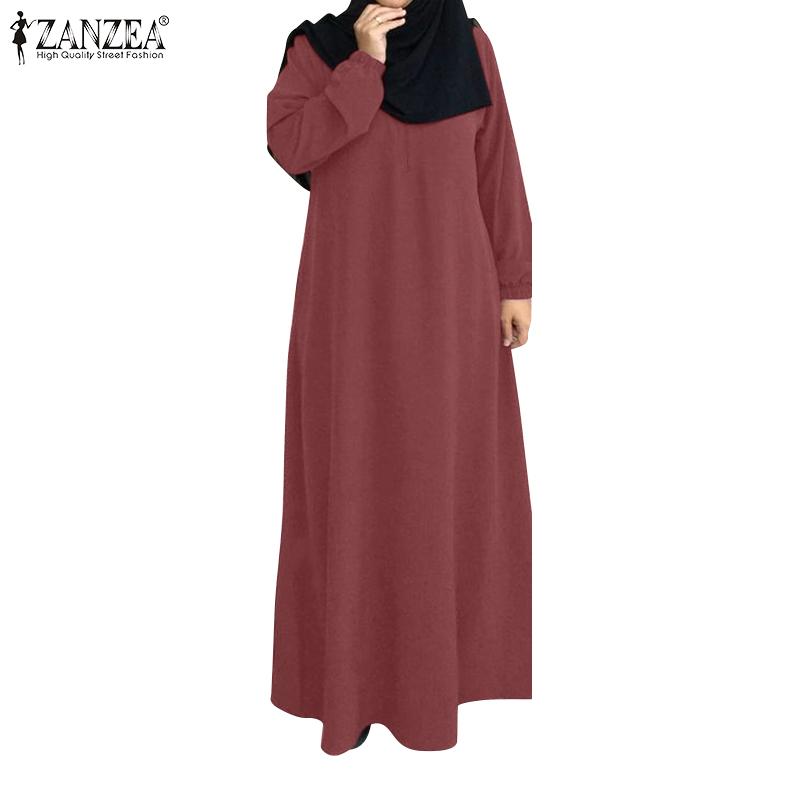 

ZANZEA Women Casual Round Neck Solid Color Loose Long Sleeve Dress S чорний