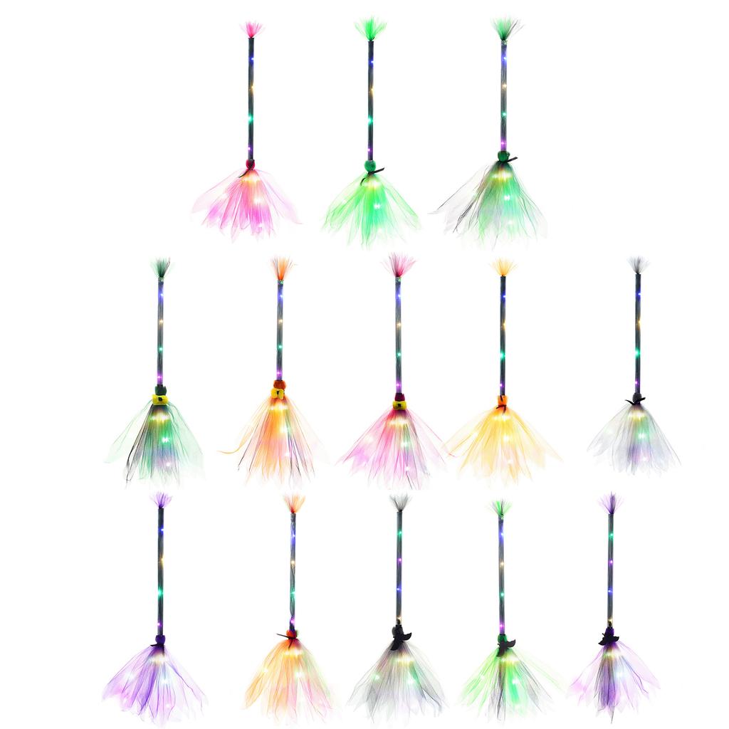 Glowing Halloween Led Broom Decorative Ornament Decorative Crafts Supplies for Festival Holiday Costume Cosplay Props