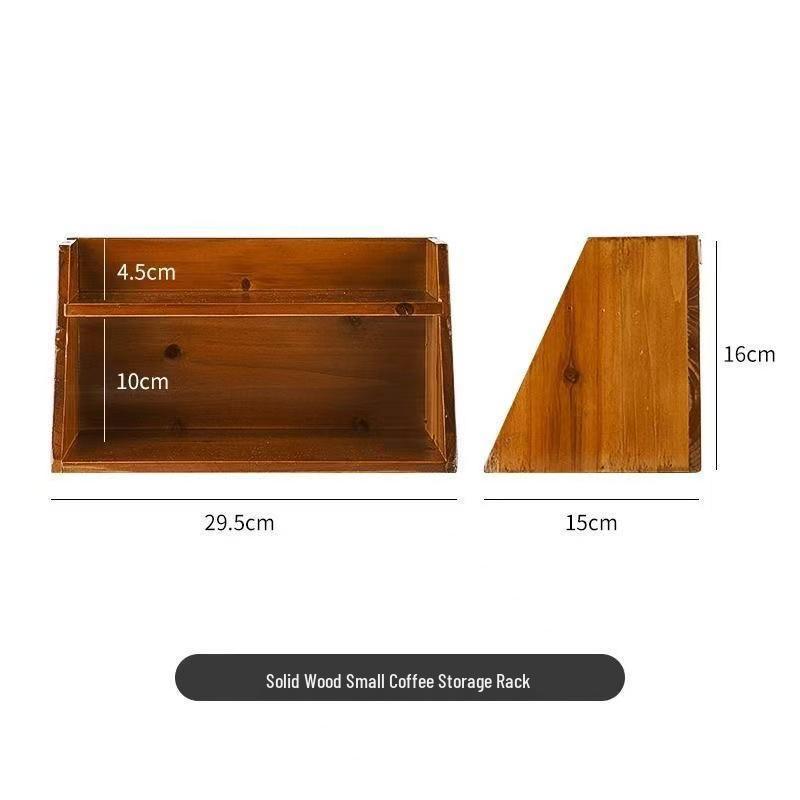 Wooden Retro Desk Organizer: Solid Wood Wall-Mounted Holder for Perfume, Cosmetics, Coffee Cups, and Utensils.