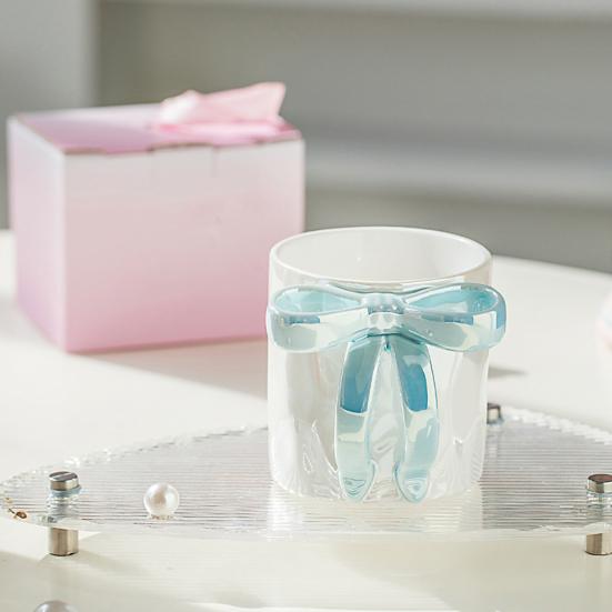 Ceramic Coffee Cup with Ribbon Handle 11.8oz Elegant Pink Bow Design Tea Cup Drinking Gift