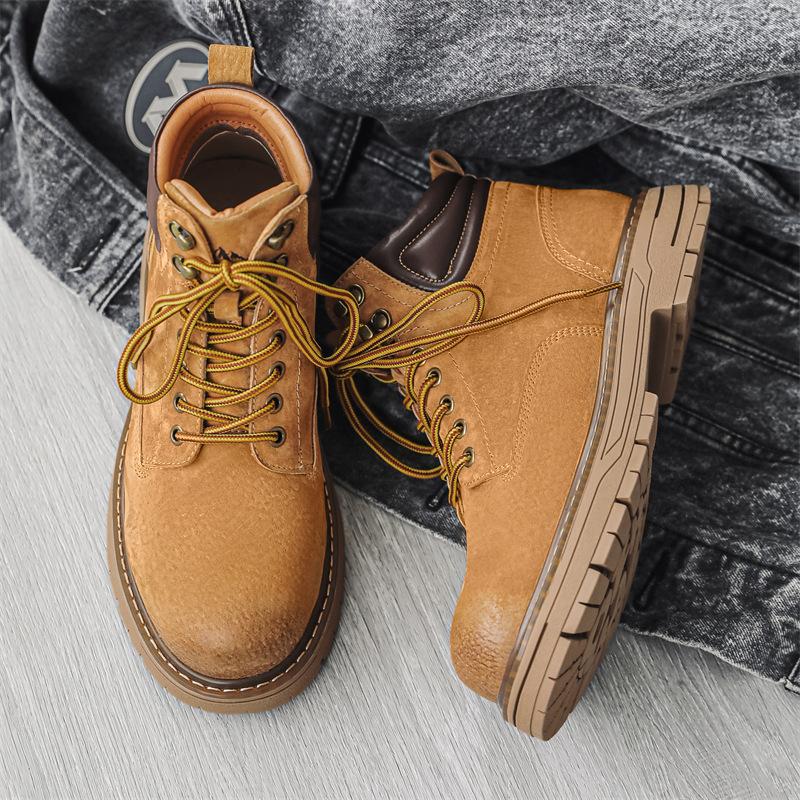 Martin boots leather autumn and winter new high-top rhubarb boots casual boots medium help raw boots tide