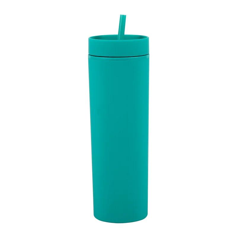 1pc Plastic Straw Cup Double-Layer Water Bottles Coffee Cup Reusable Hard Plastic Tumbler with Lid Drinkware Gift
