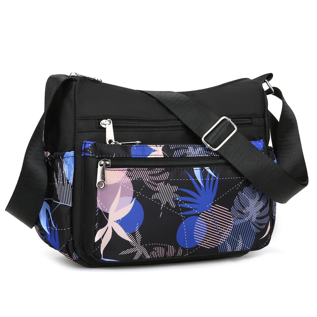 Women Elephant Print Crossbody Bag Multi Pocket Shoulder Bag Large Capacity Lightweight Travel Messenger Purse Zipper Handbag