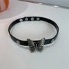Women Men Cool Punk Choker Necklaces Bracelet Gothic Butterfly Pendant Biker Choker PU Leather Collar Sexy Jewelry Gift