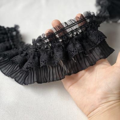 Vintage White Black Embroidery Lace Elastic Ruffle Trim Lace Fabric DIY Stretch Lace for Sewing Clothing