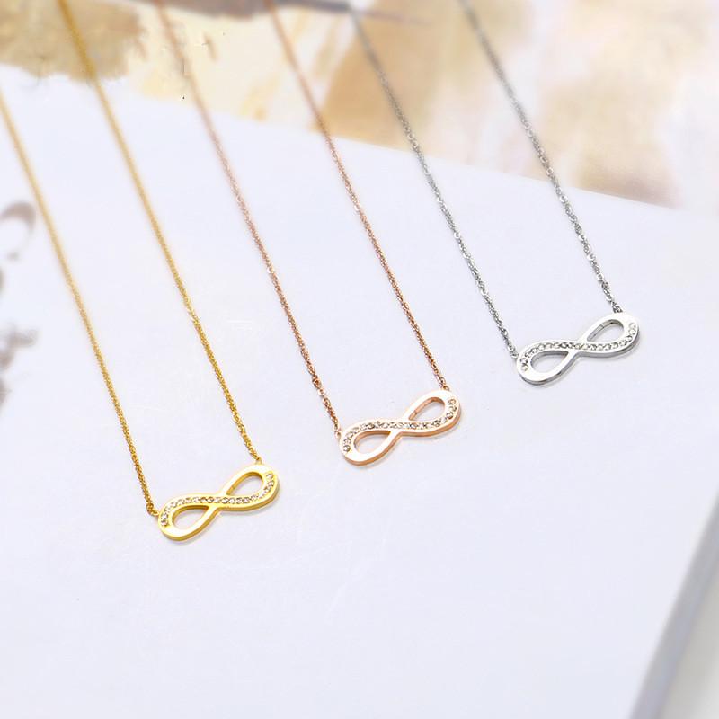 

Ожерелье с подвеской в виде полой восьмерки, инкрустированной стразами, титановая сталь платиновый