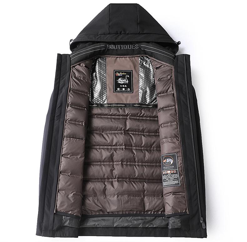 Men's Mid-Length White Goose Down Jacket with Removable Liner - Thickened Warm Coat for Middle-Aged Dads