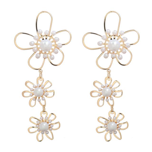 

Модные металлические многослойные серьги-цветы с имитацией жемчуга для женщин, преувеличенные серьги-подвески, аксессуары для банкетных украшений 5cm