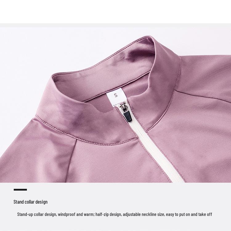 Women's Quick-Dry Long Sleeve Bodycon Sports Yoga Top with Half-Zip and Stand-Up Collar.