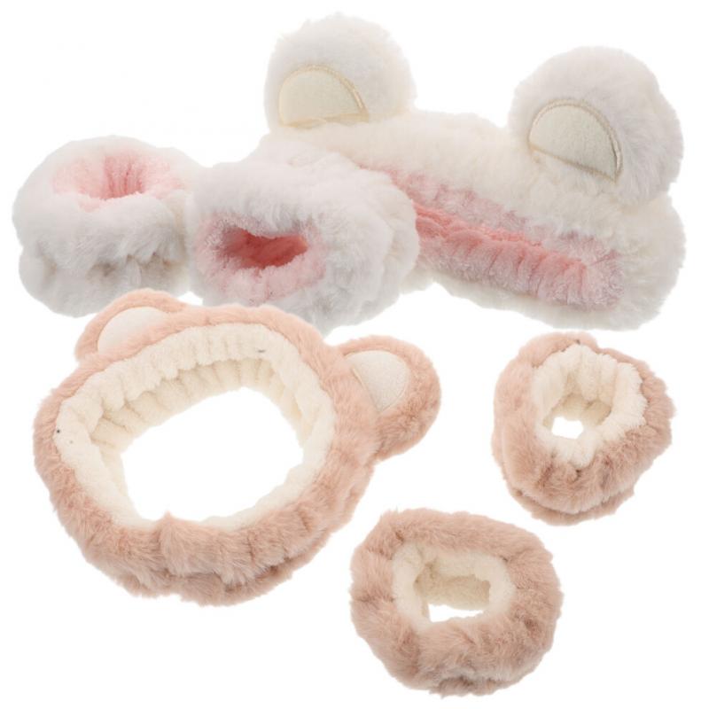 Skincare Kopfband Armband Set Plüsch Beige