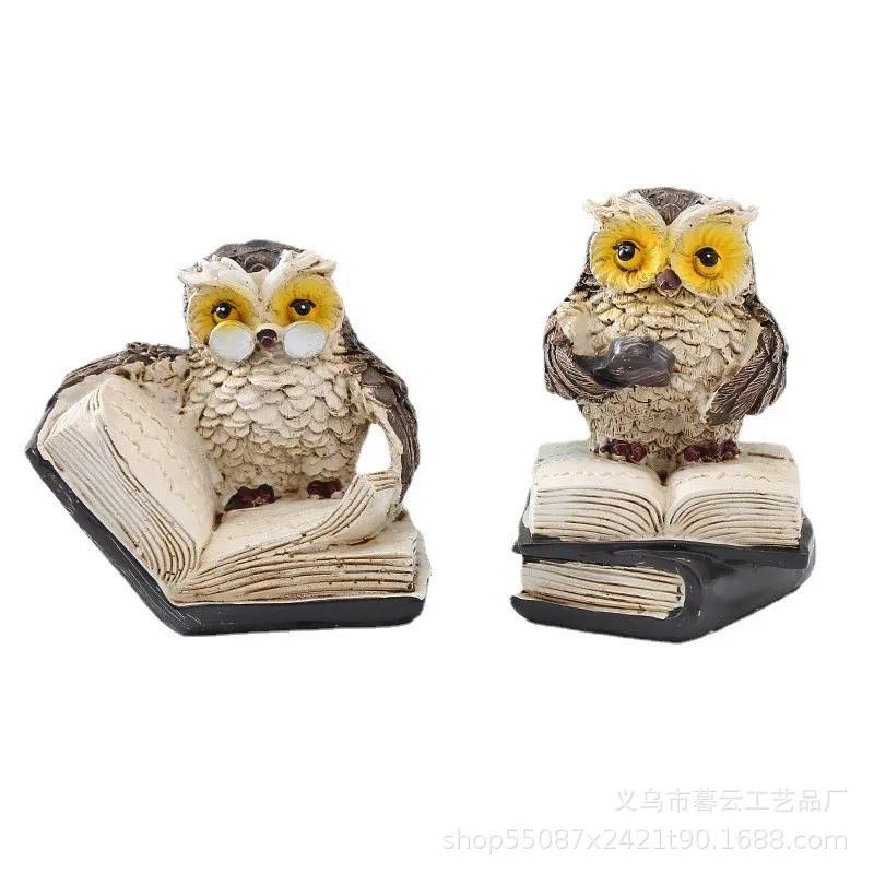 Home Decorative Accessories Ornaments Mini Animals Crafts Figures Resin Miniature Reading Owls Figurines