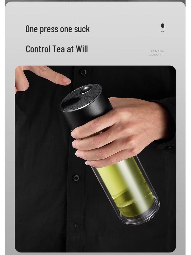 Magnetic Tea Infuser Double-Layer Glass Cup with Quick Open, One-Button Separation, and Car Mountability