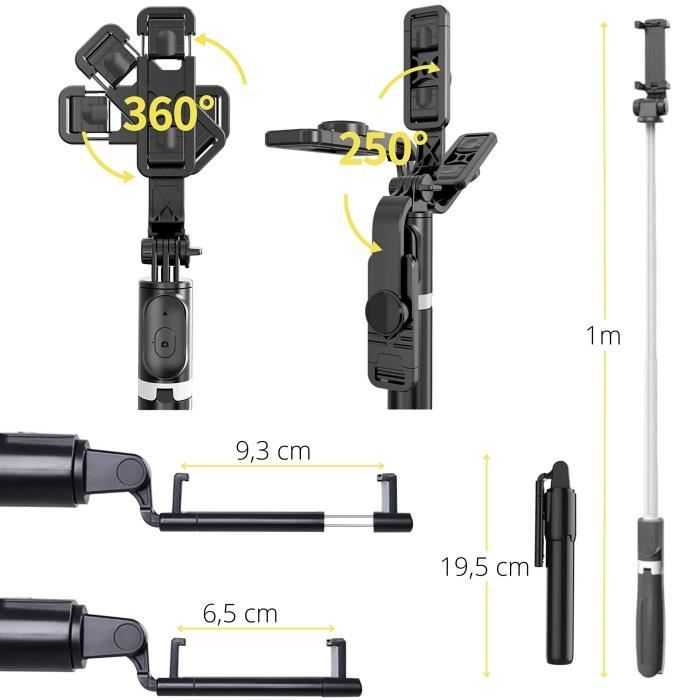 Bluetooth Selfiepinne med avtagbar fjärrkontroll Utdragbart Teleskopiskt Stativ för iPhone Samsung Xiaomi Huawei Phonillico®