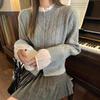 Gentle wind simple lace neck twist sweater women's classic college style versatile bow crew neck knitted sweater