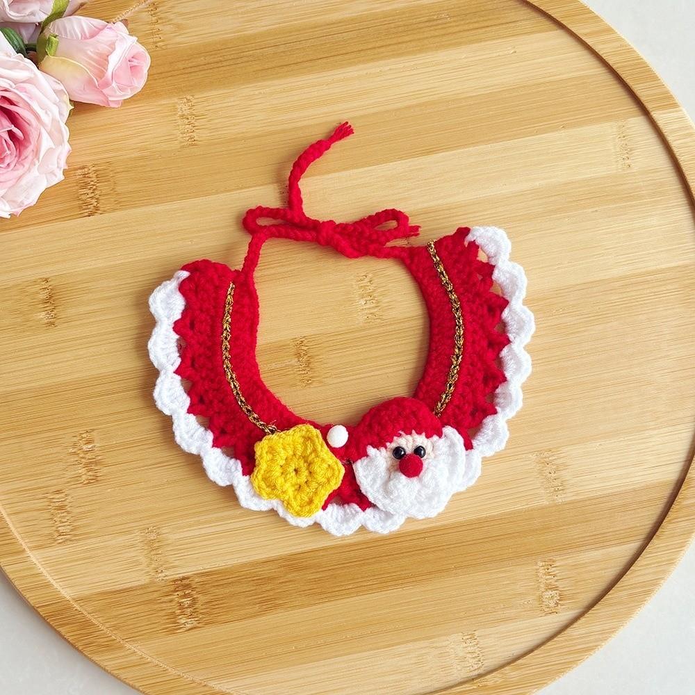 Red Bowknot Christmas Pet Neckwear Yarn Pet Holiday Bib Xmas Puppy Outfit Cat Santa Hat  New Year