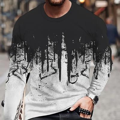 Animal Dog Print Men's Tshirts Long Sleeve Tees Round Neck Casual Pullover Men's Clothing Plus Size