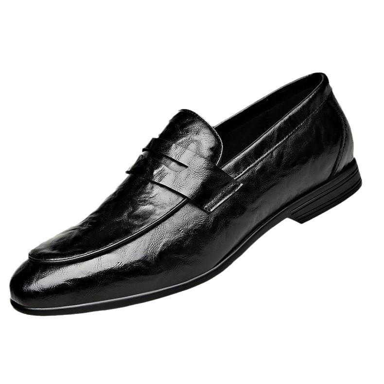 Brand Footwear Mens Brogues Shoes Flat Soft Fashion Business Shoes Pure Black