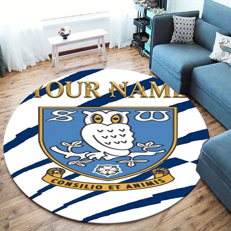 Sheffield Wednesday Football Club Custom Name Round Area Rug,Carpet Rug for Living Room Bedroom Sofa Playroom Decor,Non-slip Floor Mat