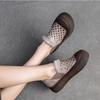 Johnature Simple Breathable Hollow-out Shoes Retro Genuine Leather Thick Sole Women's Flat Platform Shoes