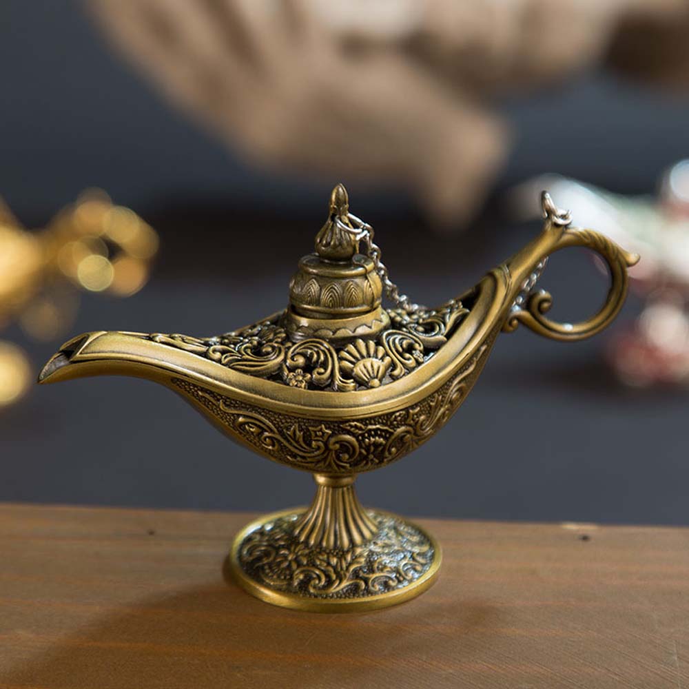 Zinc Zinc Alloy Home Decor Hollow Out Desktop Decor Ornaments Aladdined Magic Lamp Incense Holder Tea Pot